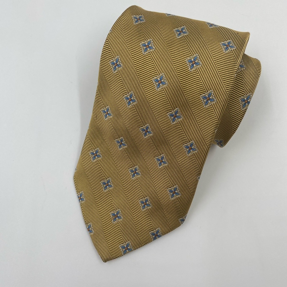 Brooks Brothers Gold and Blue Polka Dot Silk Tie